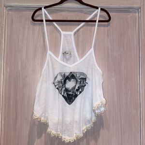 Hollister Racerback White Lace Trim Top
